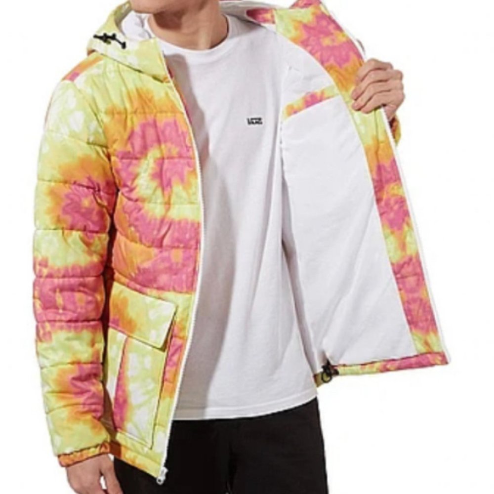 VANS Men's Size M VN0A457SBZX LAKEMONT MTE JACKET Hooded Zip YELLOW Pink TIE DYE - Picture 2 of 8